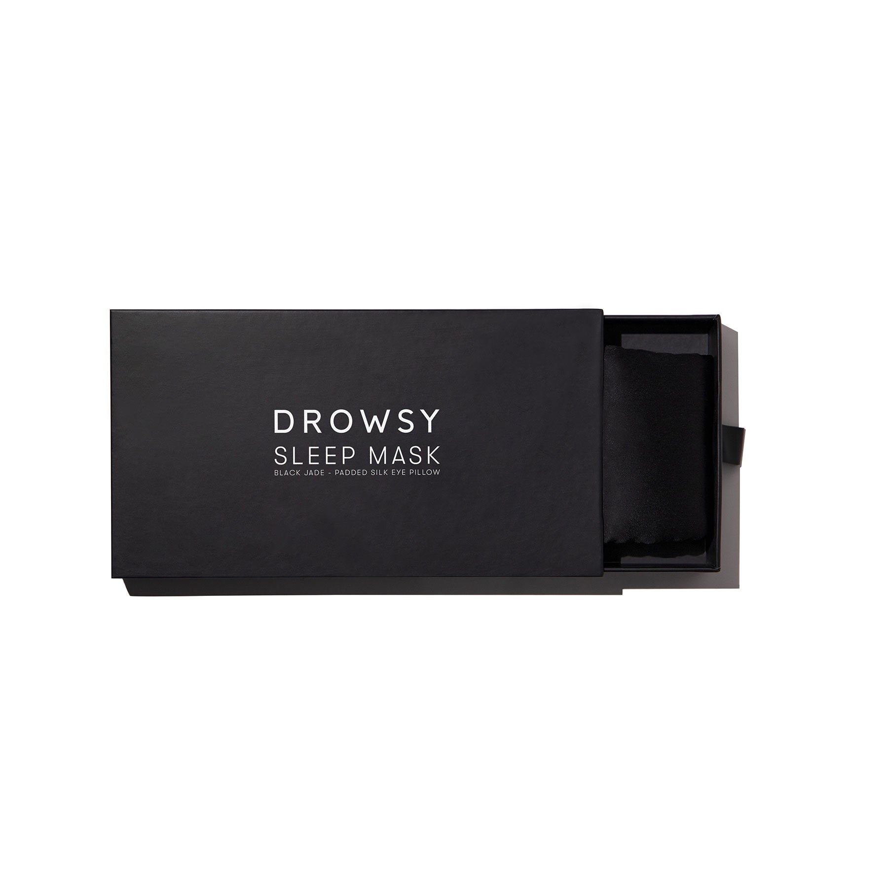 Drowsy Sleep Co. Black Jade Silk Sleep Mask box on white background