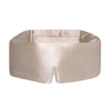 The Dusty Gold silk eye mask features a soft, padded design, full blackout coverage, a bottom-center notch for comfort, and “DROWSY” embroidered on the left side—perfect for ultimate beauty sleep.