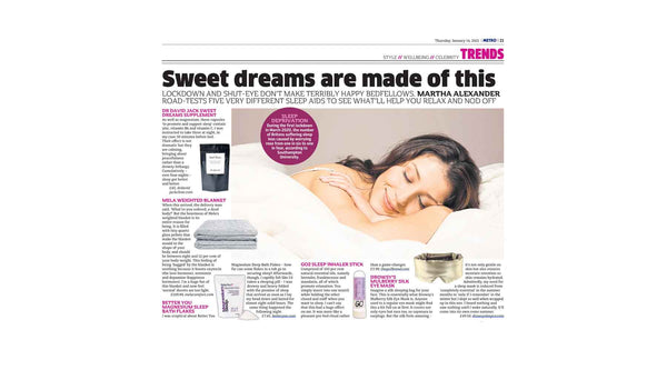 Screen shot from article featuring Drowsy Sleep Co in the Metro newspaper..