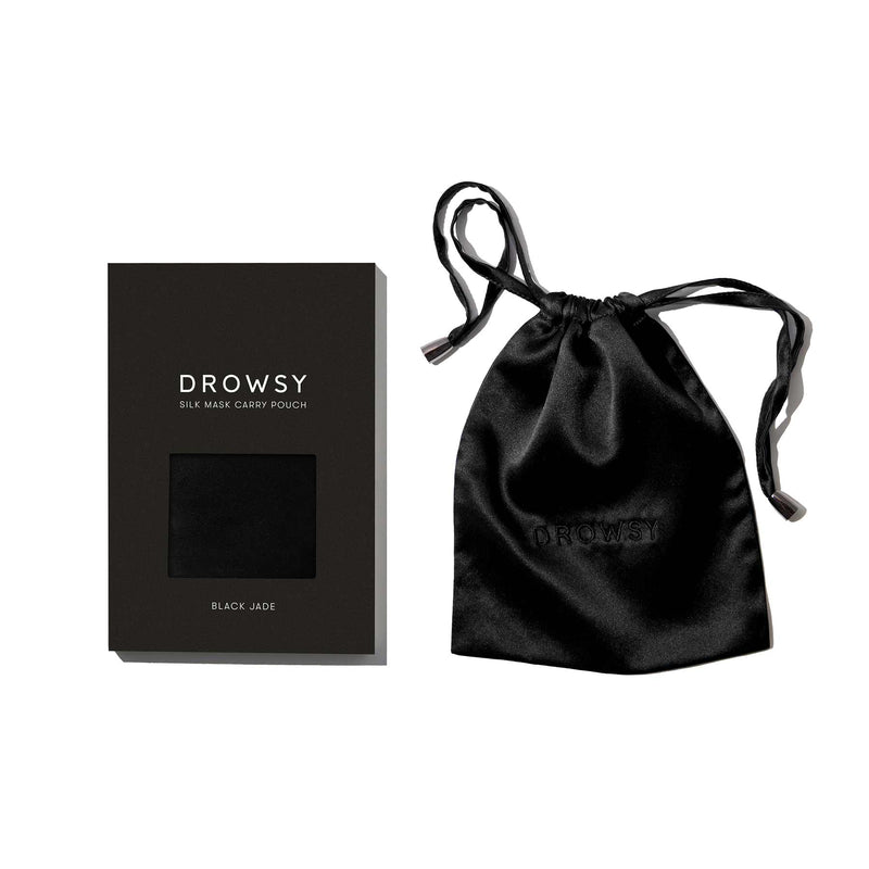 Drowsy Sleep Co Black Jade Silk Carry Pouch on white background with white box