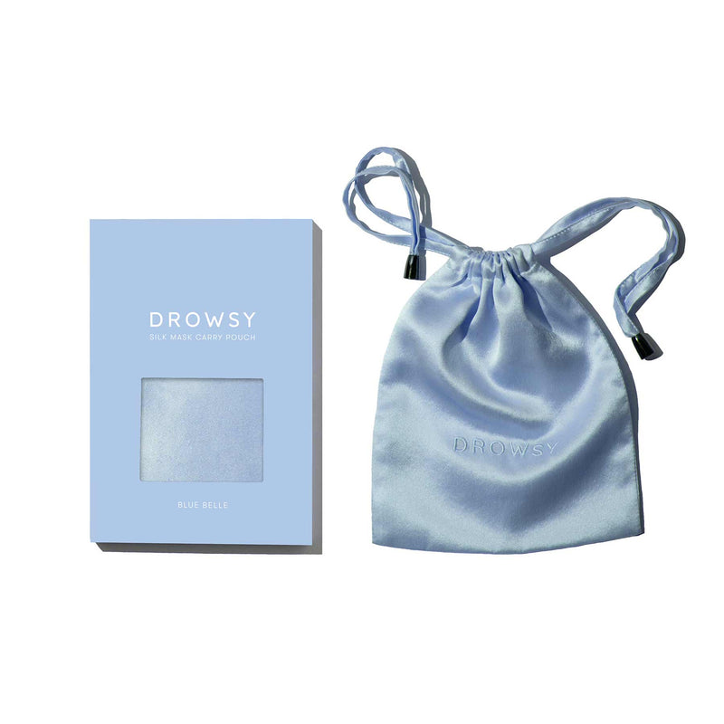 Drowsy Blue Belle Pouch and box on a white background