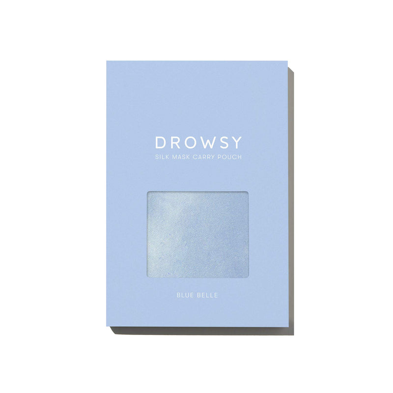 Drowsy Blue Belle Pouch in it's box on a white background