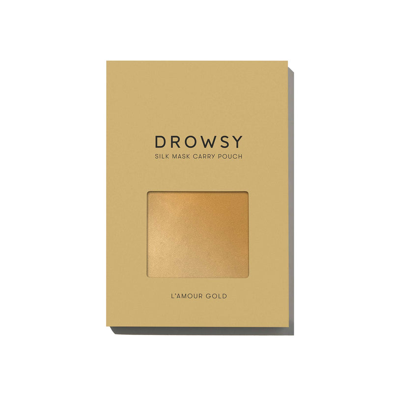 Drowsy Sleep Co. L'Amour Gold Silk Carry pouch white box on white background