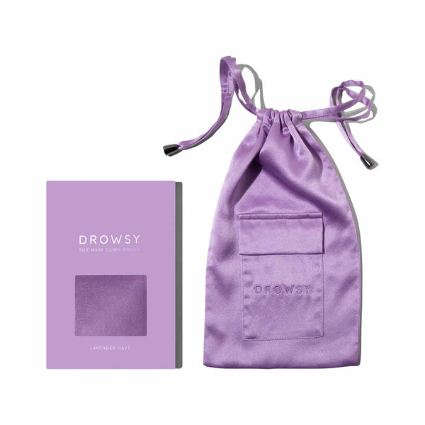 Drowsy Sleep Co. Lavender Haze silk carry pouch for silk eye mask to sleep better