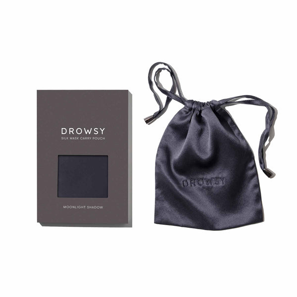 Drowsy Sleep Co. Moonlight Shadow Silk Carry Pouch and white box on white background