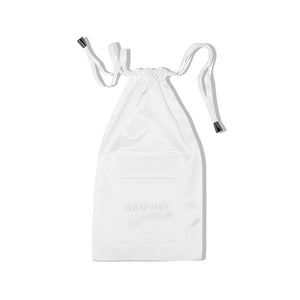 Silk white carry pouch for eye mask on a white background