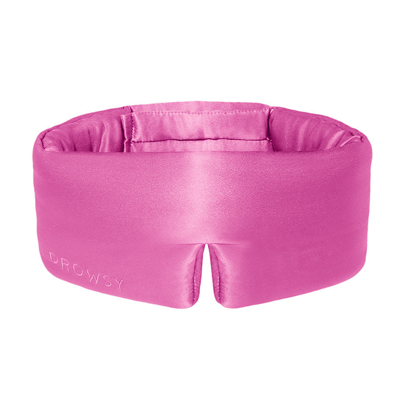 The Hotel Paradiso Heatwave Sleep Mask by us.drowsysleepco is a pink padded silk adjustable blackout mask with 