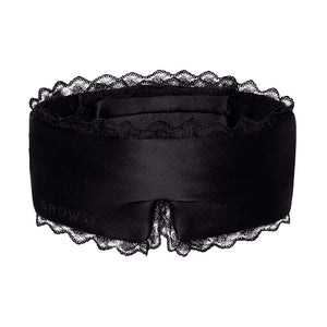 The Paris Love Story - Black Jade Sleep Mask by drowsy sleep co features 22 momme black mulberry silk with lace trim, targeting fine lines, wrinkles, and dark circles while enhancing sleep quality with skincare benefits.