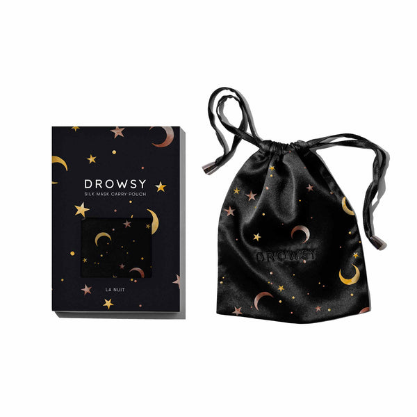 Star Patterned Silk Pouch with box on white background